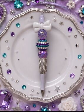 Handmade Lavender Crystal Bow Decorative Ballpoint Pen -